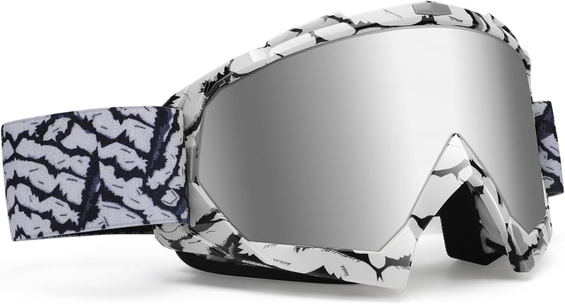 4-FQ Dirt Bike Goggles - Polarized MX Helmet Goggles for ATV, Motocross, Off-Road & Ski Eyewear - UV400 Anti Fog Scratch, Windproof Dustproof Goggle for Youth Men & Women - Sliver Lens - Image 1